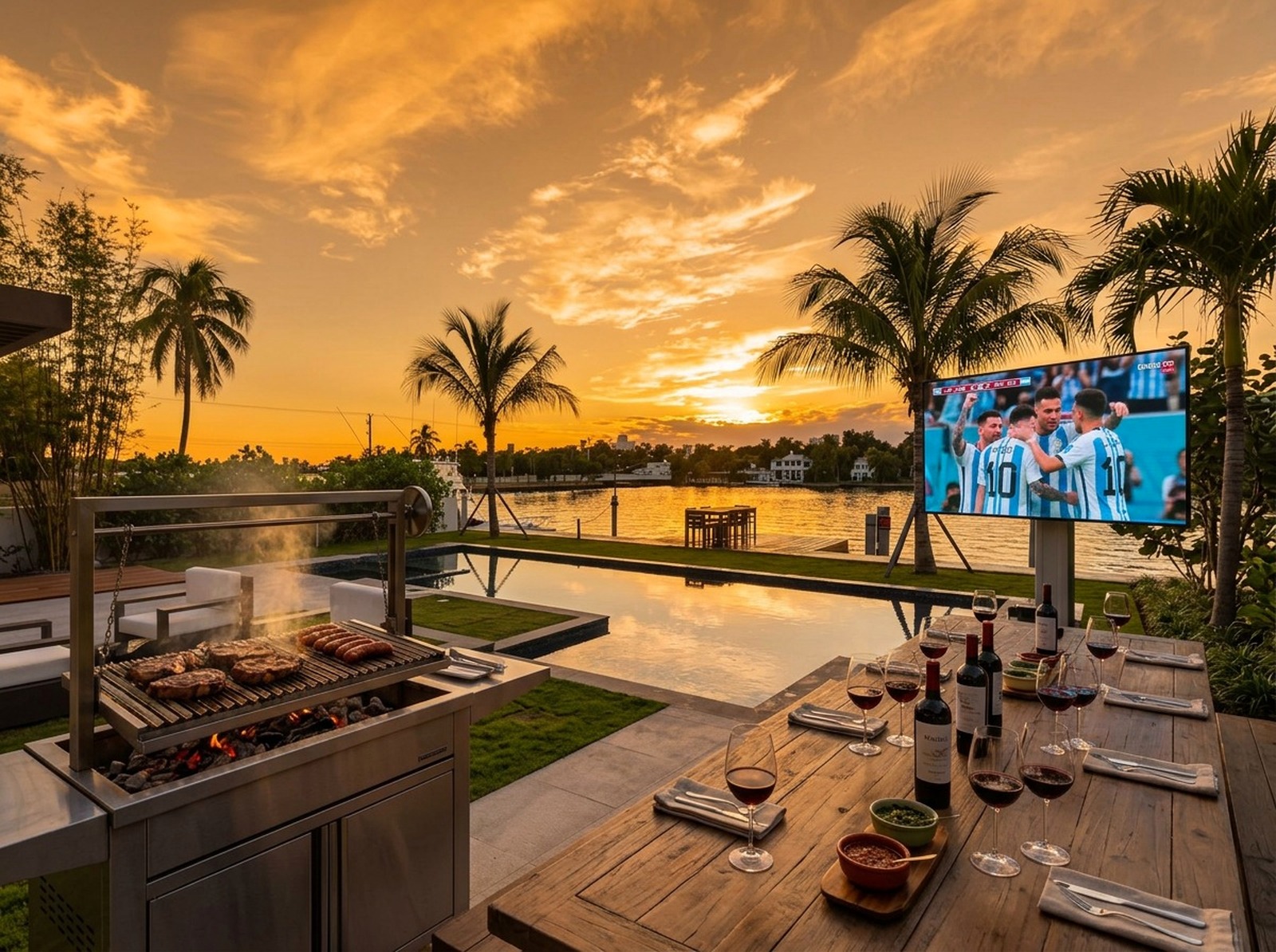 Grupo disfrutando villa privada en Miami