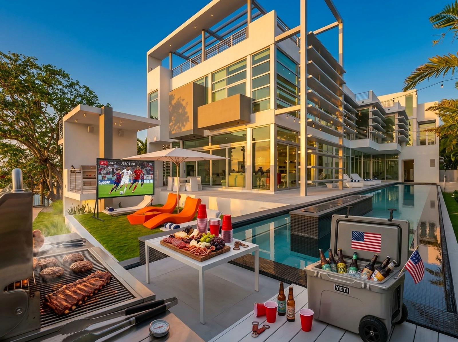 Group enjoying private villa in Miami